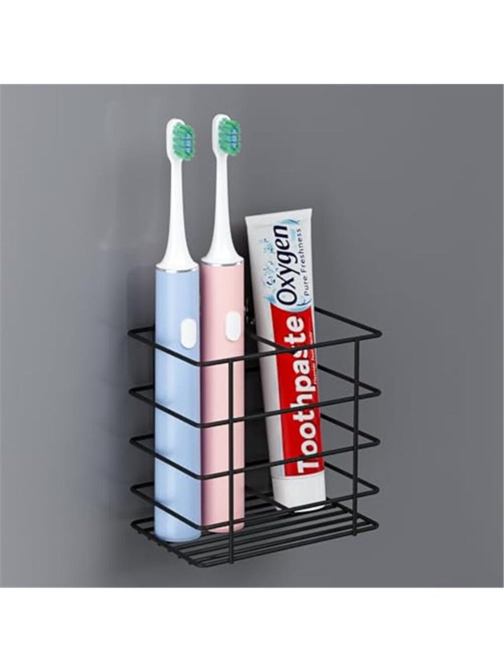 Wall Mounted Toothbrush Holder Bathroom Organizer Toothpaste Razor Storage Black